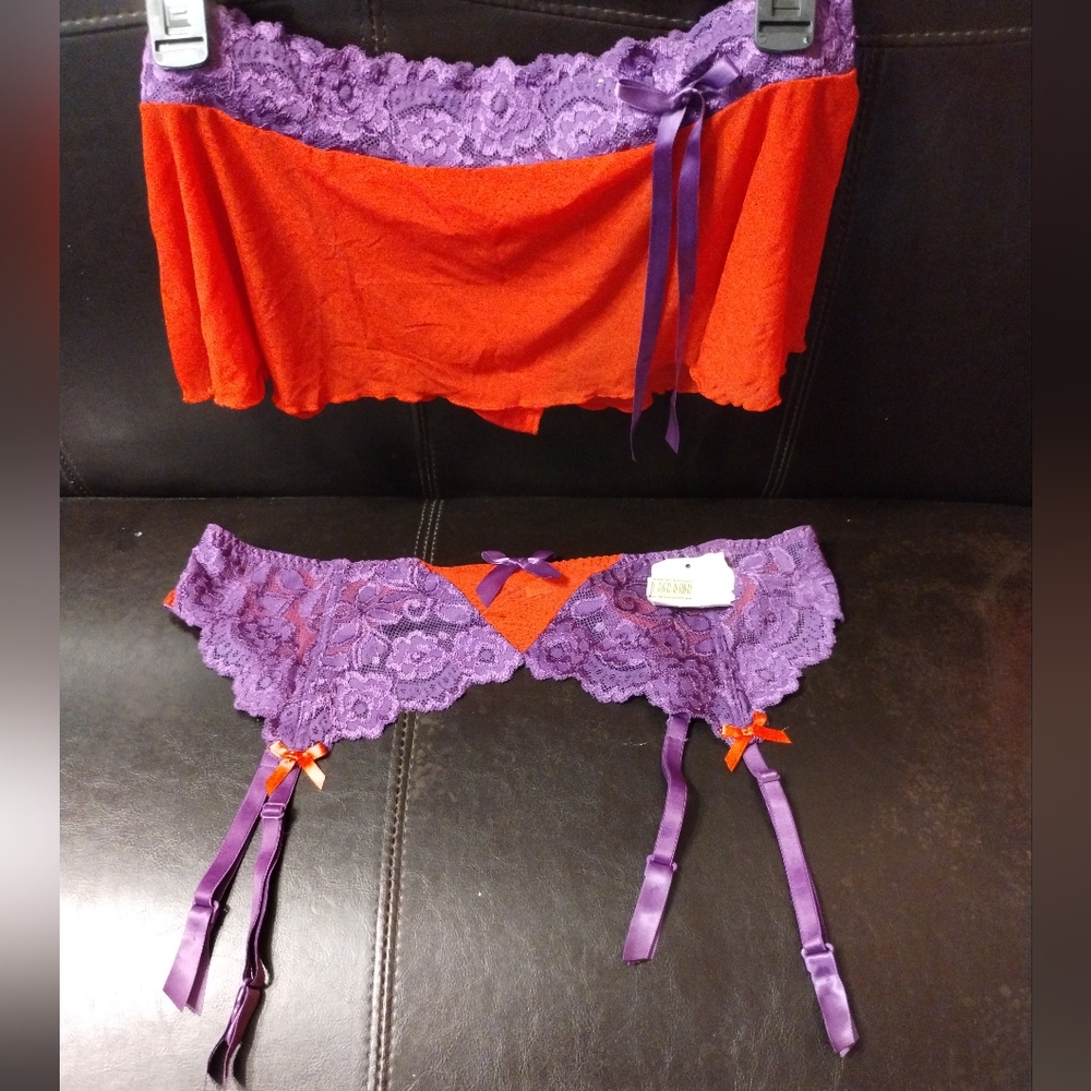 Purple and Red Lace 2pc  Garter Belt Set